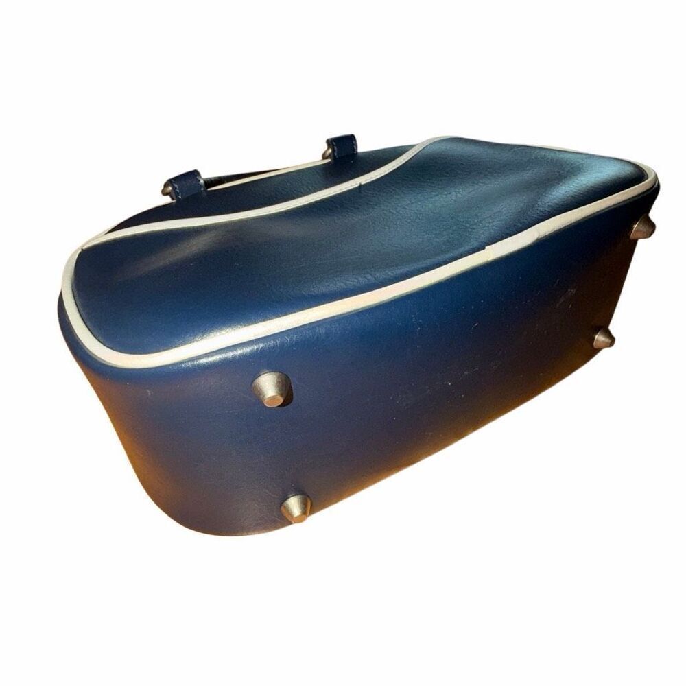 Vintage hand bag navy blue & white zipper closure - Picture 2 of 8